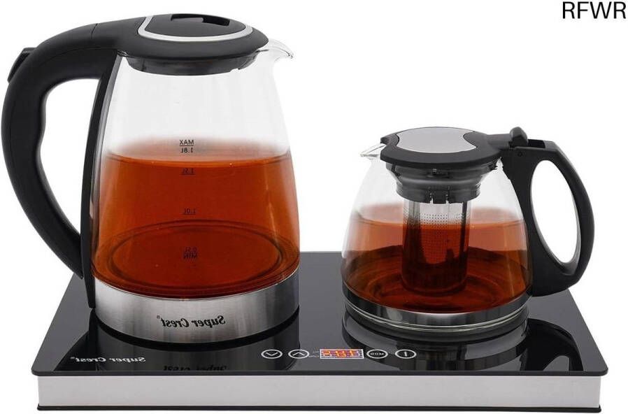 RFWR Glazen waterkoker met theepot en warmhouder 1500 W
