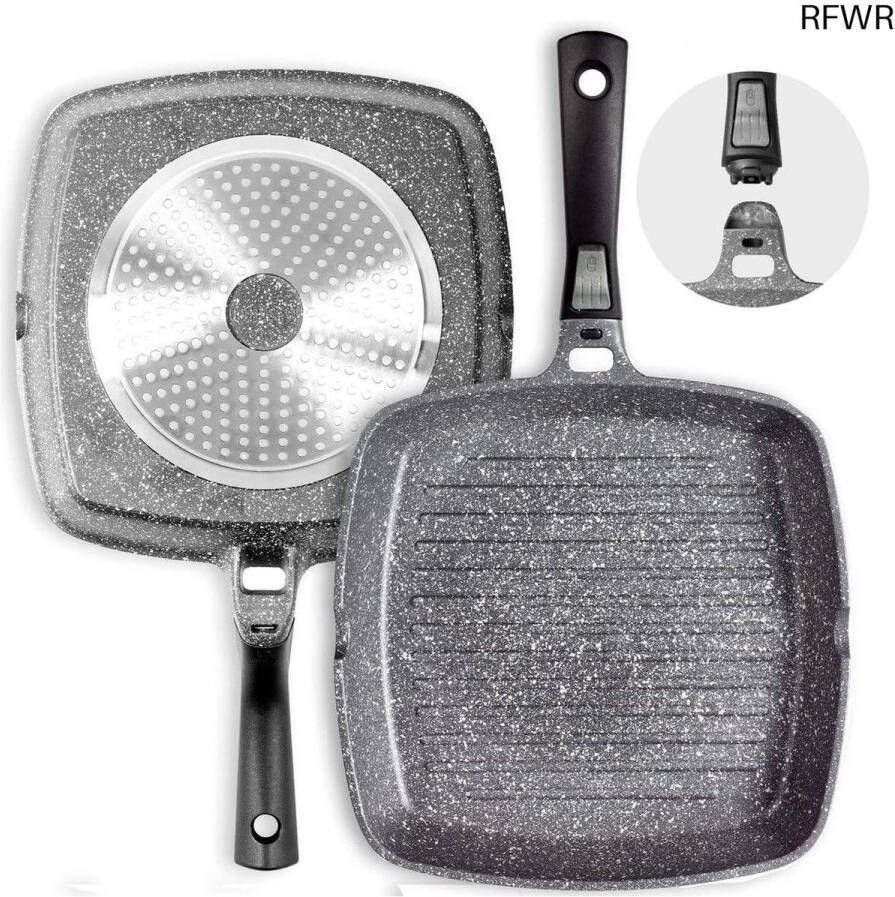 RFWR Grillpan 28 cm 100% PFOA-vrij met Afneembare Handgreep Geschikt voor Gas Inductie en Elektronische Kookplaten