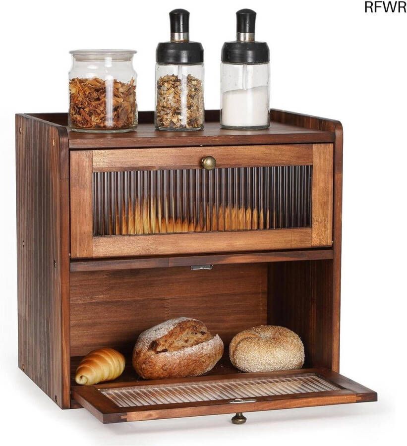 RFWR Grote Houten Broodtrommel Dubbellaags voor Keuken Ideaal voor Broodopslag en Organisatie