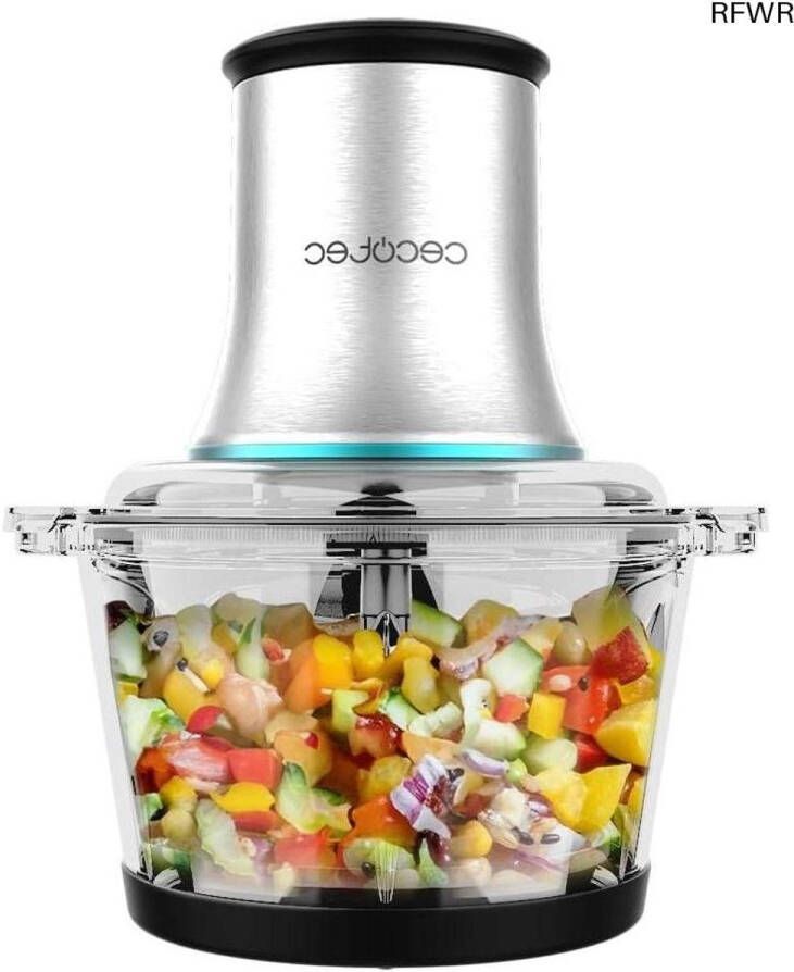 RFWR Hakmolen 500W met Glazen Kom en Roestvrijstalen Messen Hakt Snijdt en Maalt met 2 Snelheden