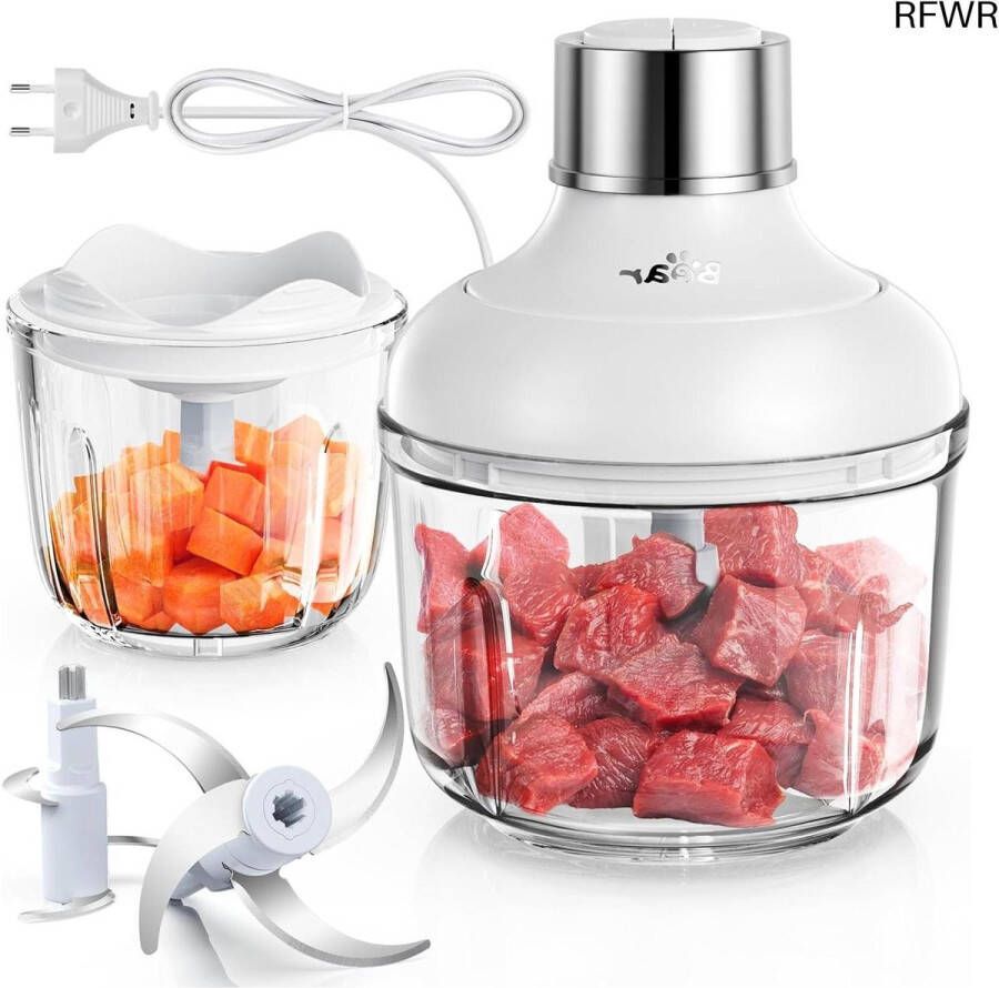RFWR Hakmolen met Glazen Container 0 6L + 2L Elektrische Mini-Chopper voor Vlees Groenten en Fruit