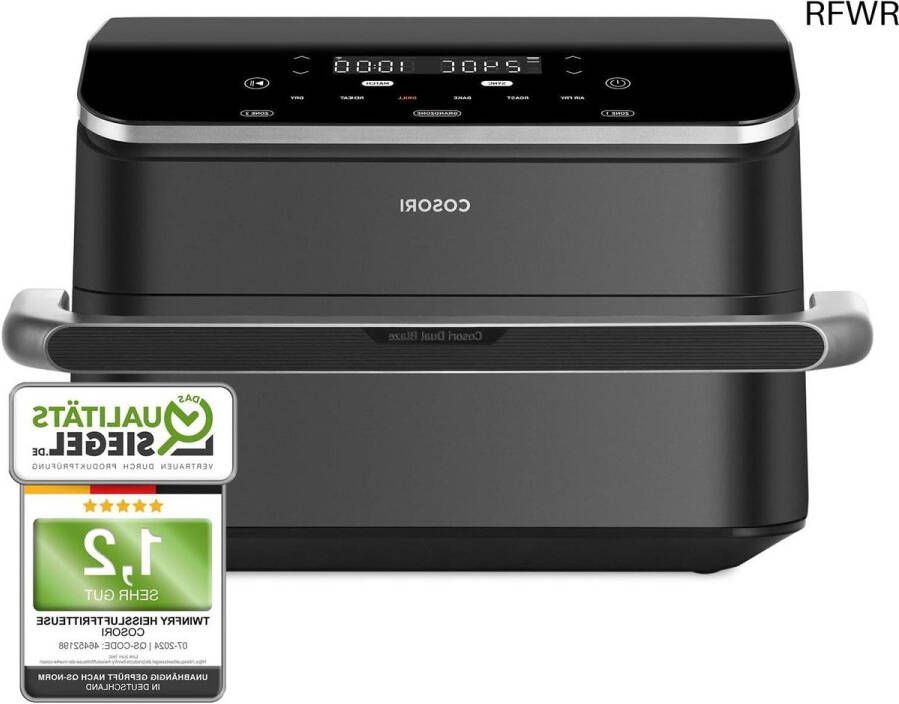 RFWR Heteluchtfriteuse 10L met Duikende Verwarming en Dubbele Kamer 8-in-1 Airfryer voor Gezinnen