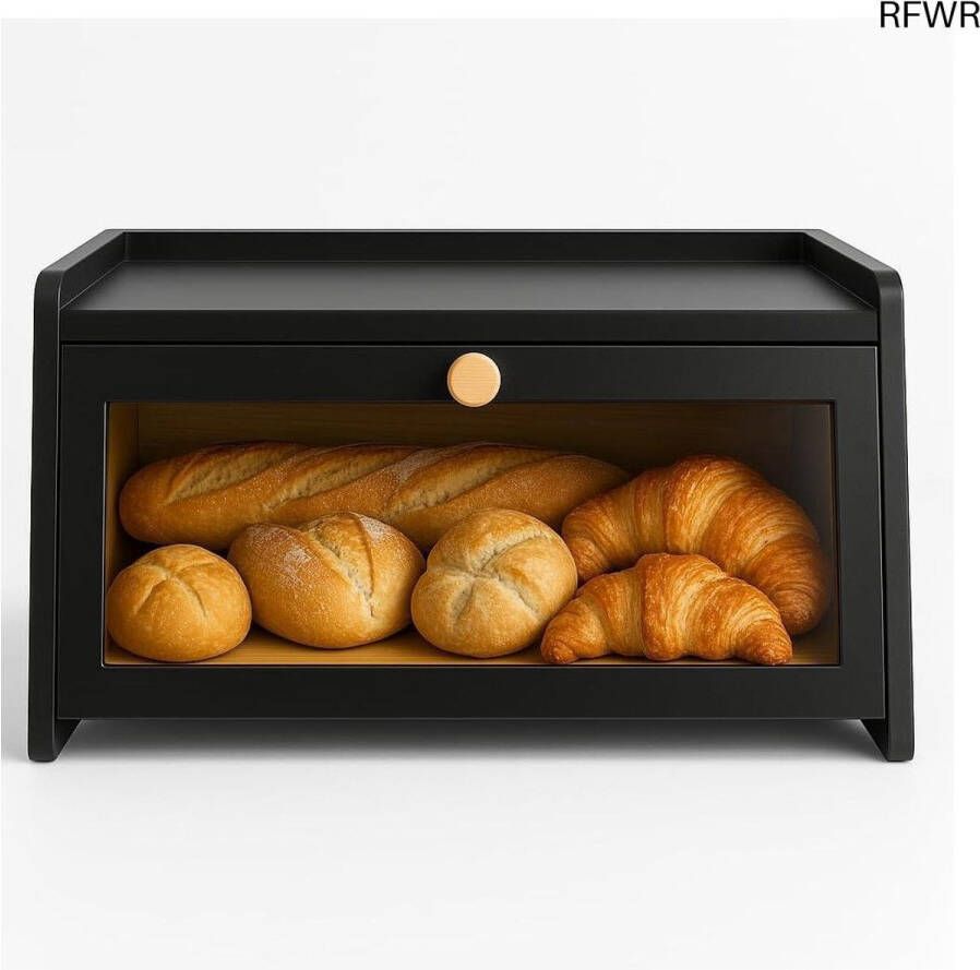 RFWR Houten Zwarte Broodtrommel voor Brood en Gebak – Stijlvolle en Duurzame Broodopslag