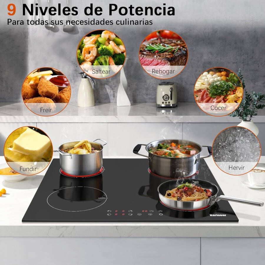 RFWR Inductie Kookplaat 60 cm met 4 Platen en Touch Controls