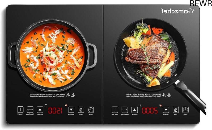 RFWR Inductiekookplaat 2 zones – Draagbare en slanke kookplaat met aanraakbediening