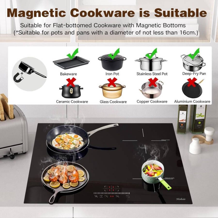 RFWR Inductiekookplaat 4-pits met Flex Zone en Touchbediening 60cm 3500W