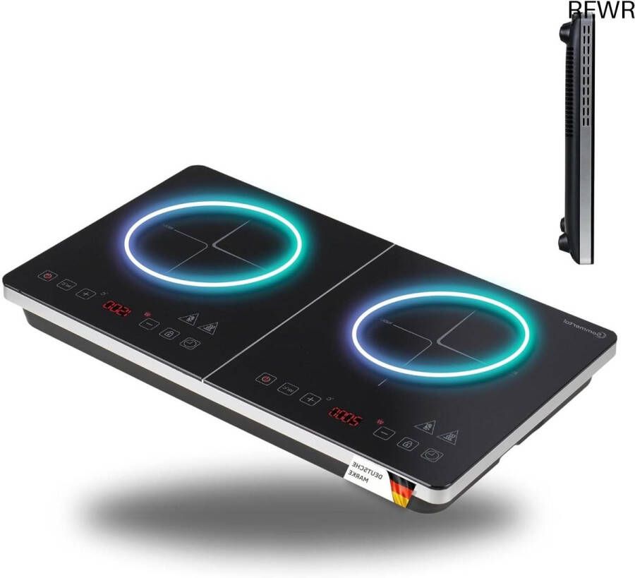 RFWR Inductiekookplaat met 2 platen 3500 W slank design en touch-bediening