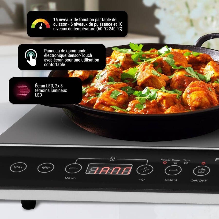 RFWR Inductiekookplaat met 2 platen en glaskeramisch oppervlak 180 min timer & 16 standen voor nauwkeurig koken