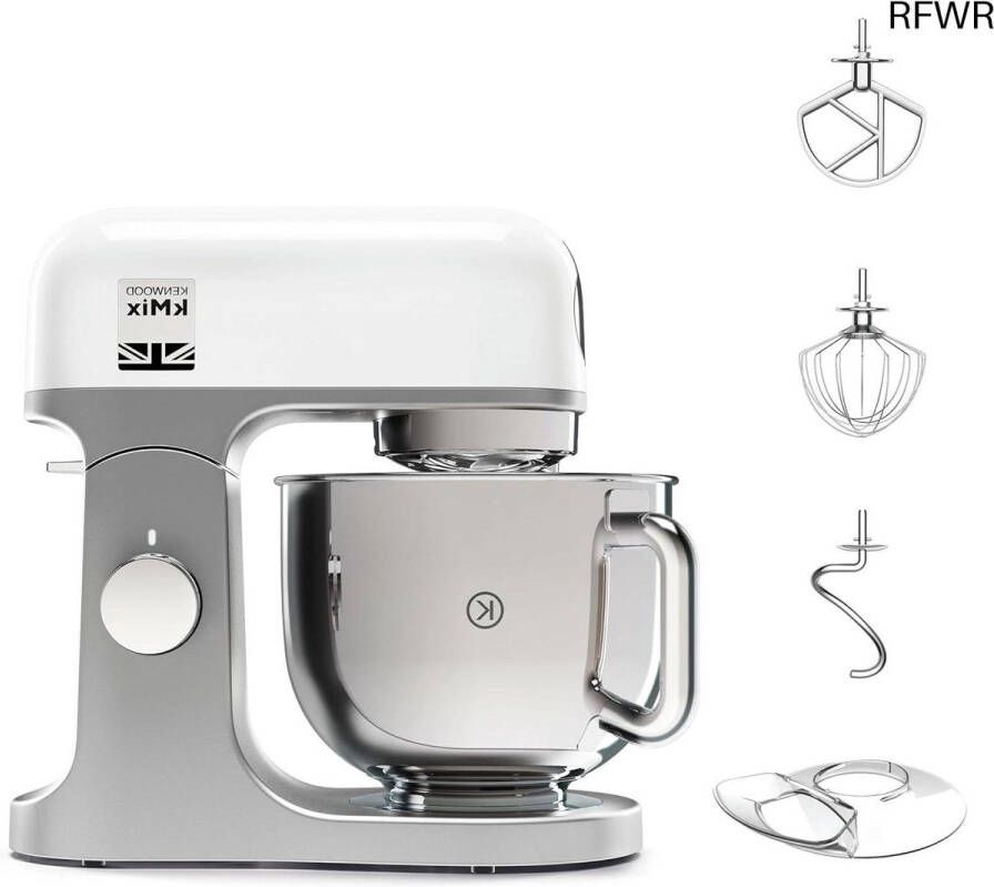 RFWR Keukenmachine met roestvrijstalen kom van 5 l 1000 watt 3-delige gebakset spatbescherming traploze snelheidsregeling en metalen behuizing