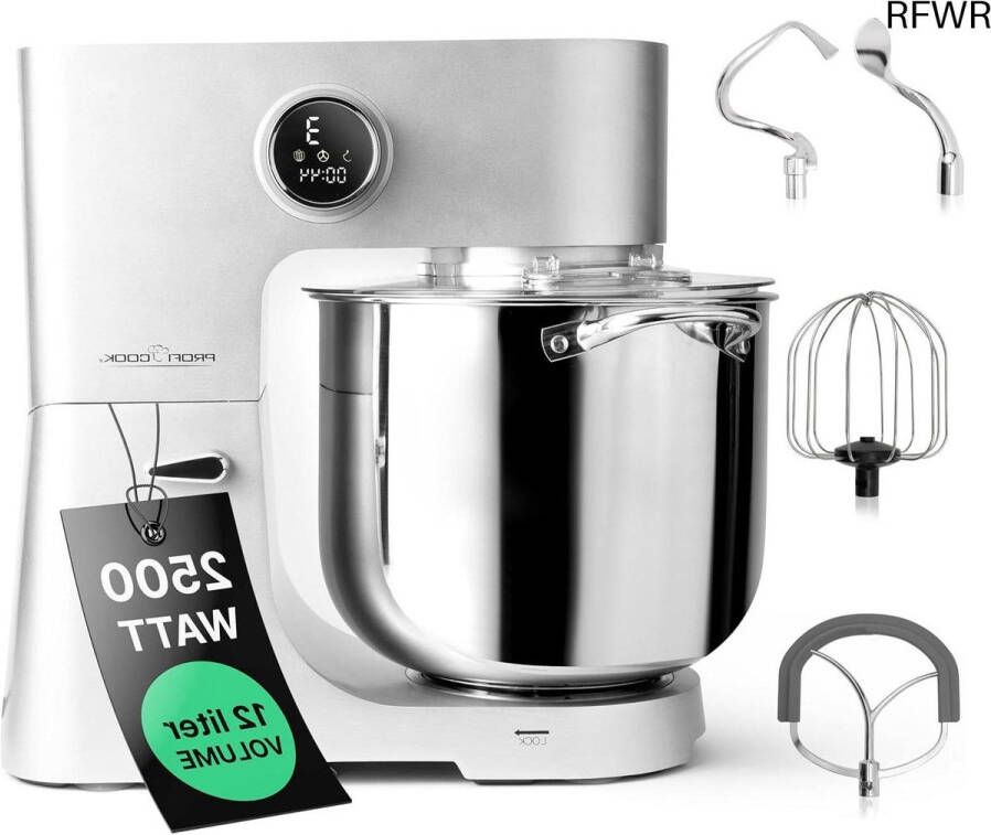RFWR Keukenmachine XXL 12L Kneedmachine met 2500W Motor Food Processor voor 8 5 kg deeg 12 snelheden LED-display