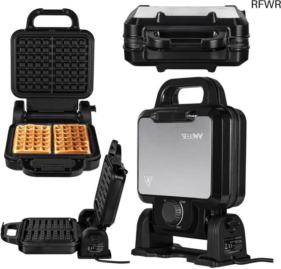 RFWR Krachtig Wafelijzer met Instelbare Thermostaat & Anti-aanbakplaten – Maak 2 Grote Belgische Wafels Tegelijk