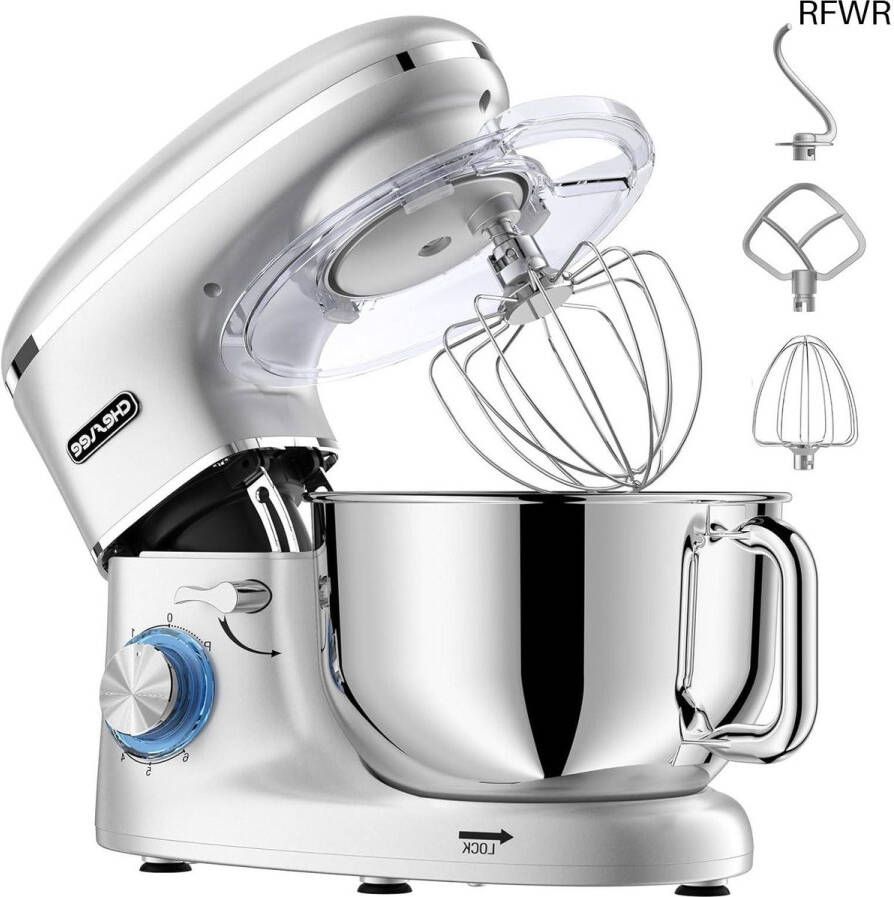 RFWR Krachtige 1500W Keukenmachine met 6.5QT Kom Multifunctionele Elektrische Mixer voor Kneden en Bakken