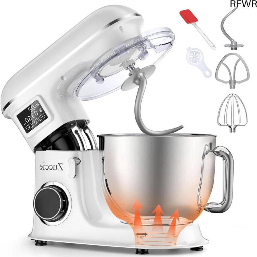 RFWR Krachtige 1500W Planetaria Keukenmachine met 8L Kom en 6 Snelheden