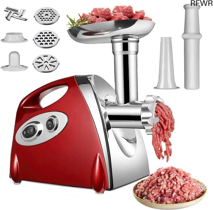 RFWR Krachtige elektrische vleesmolen 2800W 3-in-1 roestvrij staal met 3 maalplaten en veelzijdige functies