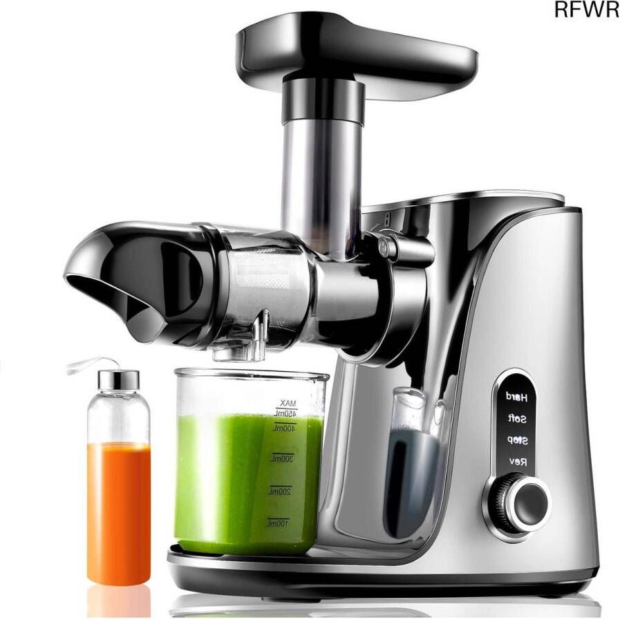 RFWR Krachtige Slow Juicer voor Groenten en Fruit met 2 Snelheidsmodi en 500 ml Reisflessen