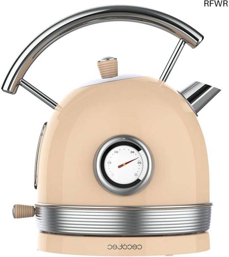 RFWR Lichtbeige Elektrische Waterkoker 1 8 Liter met Temperatuurmeter – 2200 Watt Vintage Design