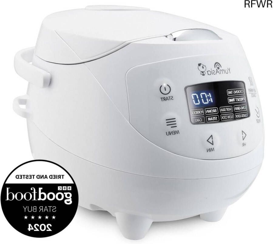 RFWR Mini Rijstkoker met Keramische Kom en Geavanceerde Fuzzy Logic 3 5 Kopjes LED-display 4 Kookinstellingen