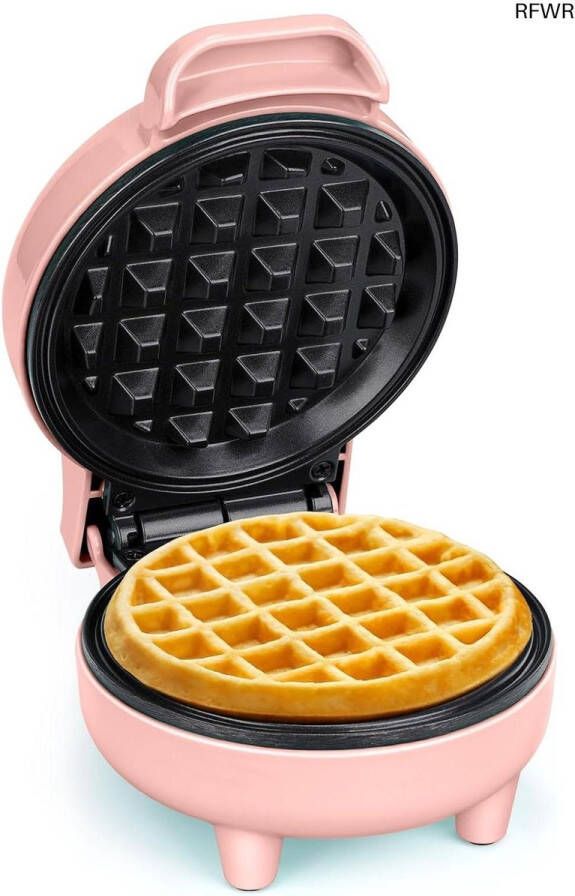 RFWR Mini Wafelijzer 550W met Antiaanbaklaag Compact en Automatisch Temperatuurregeling Roze