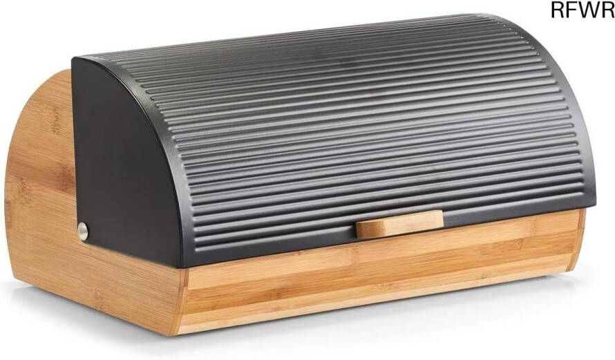 RFWR Moderne Broodtrommel in Bamboe en Metaal Scandi Design 39 x 27 x 19 cm Zwart