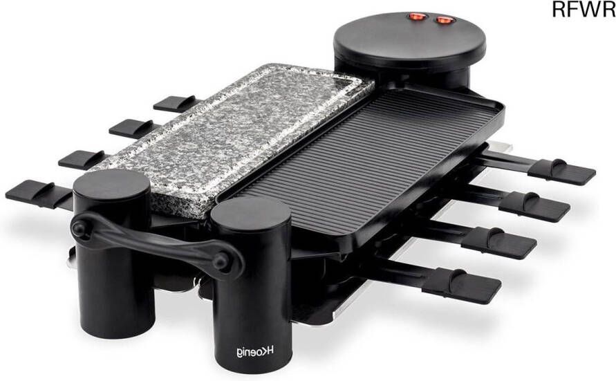 RFWR Multifunctioneel Gourmetstel voor 8 Personen 360° Draaibaar Grill Raclette en Fondue Granietsteen en Afneembare Platen