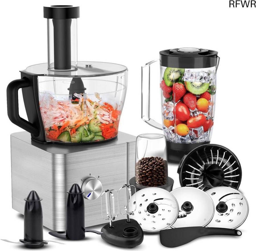 RFWR Multifunctionele Keukenmachine 1100W met 3 2L Mengkom en 1 5L Blender Ideaal voor Koken en Bakken