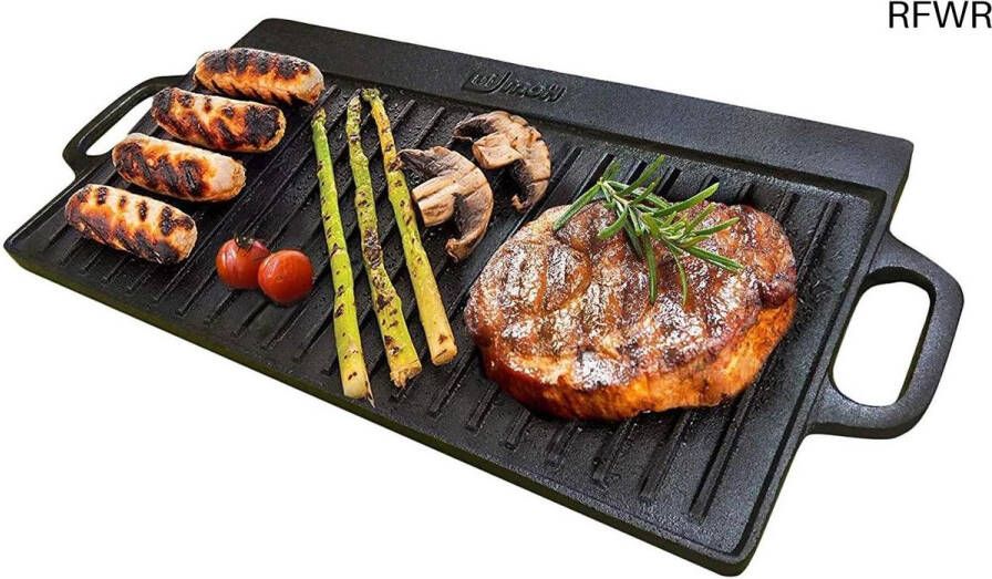 RFWR Omkeerbare Gietijzeren Bakplaat 50 x 23 cm Dubbelzijdig Grillen en Bakken met Handgrepen