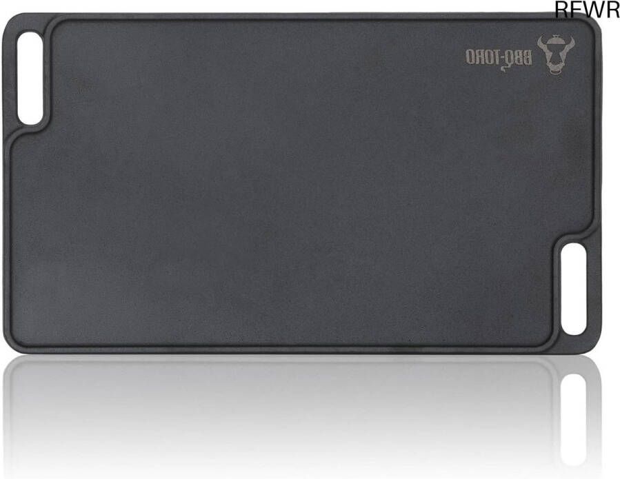 RFWR Omkeerbare gietijzeren grillplaat 40 x 23 cm met handgrepen voor gas- en houtskoolgrills
