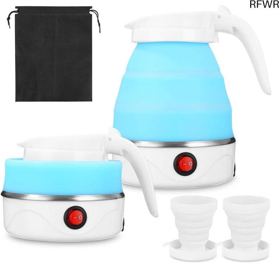 RFWR Opvouwbare Waterkoker 600 ml Siliconen Reiswaterkoker met Roestvrijstalen Bodem en Vouwbekers Perfect voor Kamperen en Reizen