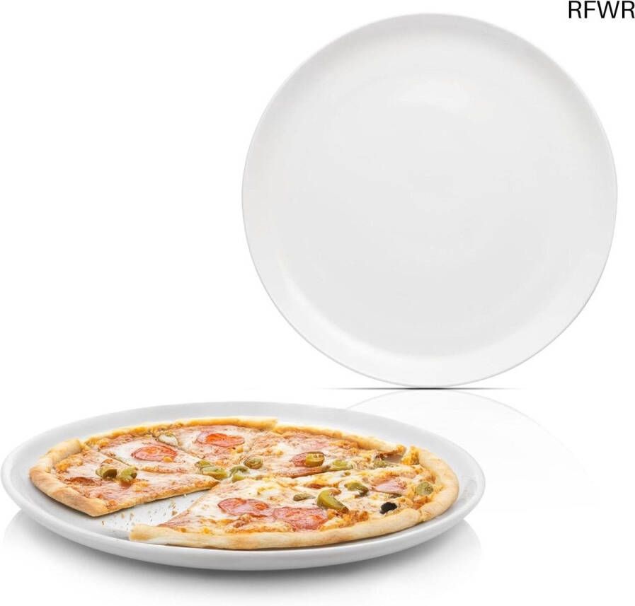 RFWR Pizzabordenset 2-delig Grote Porseleinen Servies voor Pizza Vaatwasmachinebestendig en Krasbestendig
