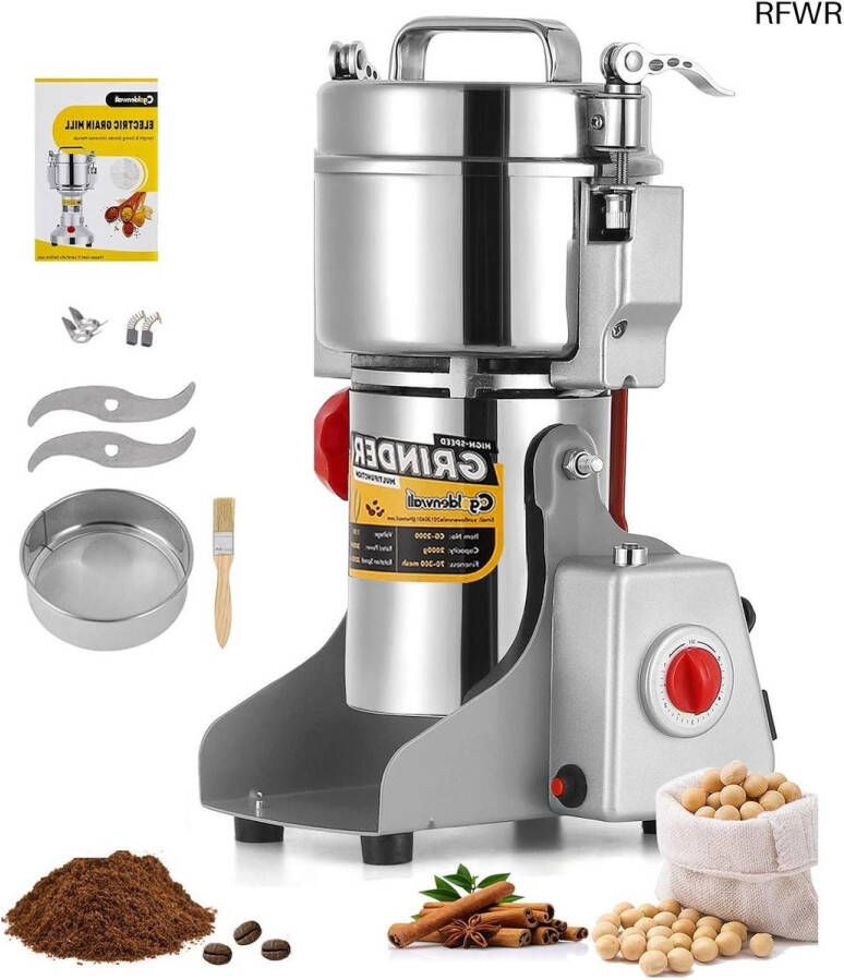 RFWR Professionele Elektrische Graanmolen tot 2500g met Snelle Slijpfunctie voor Droge Ingrediënten