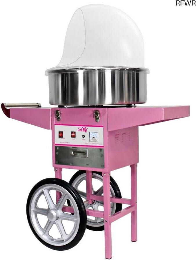 RFWR Professionele suikerspinmachine met wagen en spuugbescherming 52 cm 1200 W roestvrij staal