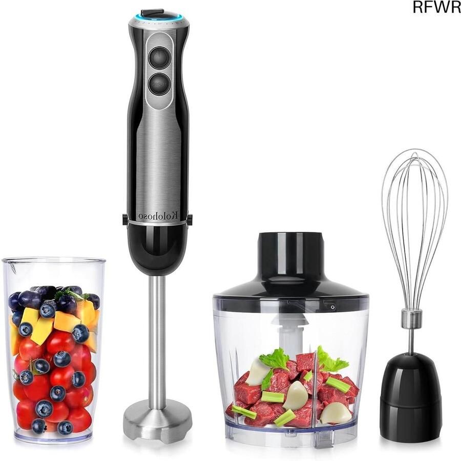 RFWR 1500W Handblender met 20 Snelheden en Accessoires 4 in 1 Staafmixer met Roestvrijstalen Messen