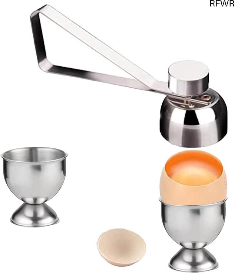 RFWR 2 Stuks Roestvrijstalen Eierschaalopener en Eierbekers voor Perfect Gekookte Eieren