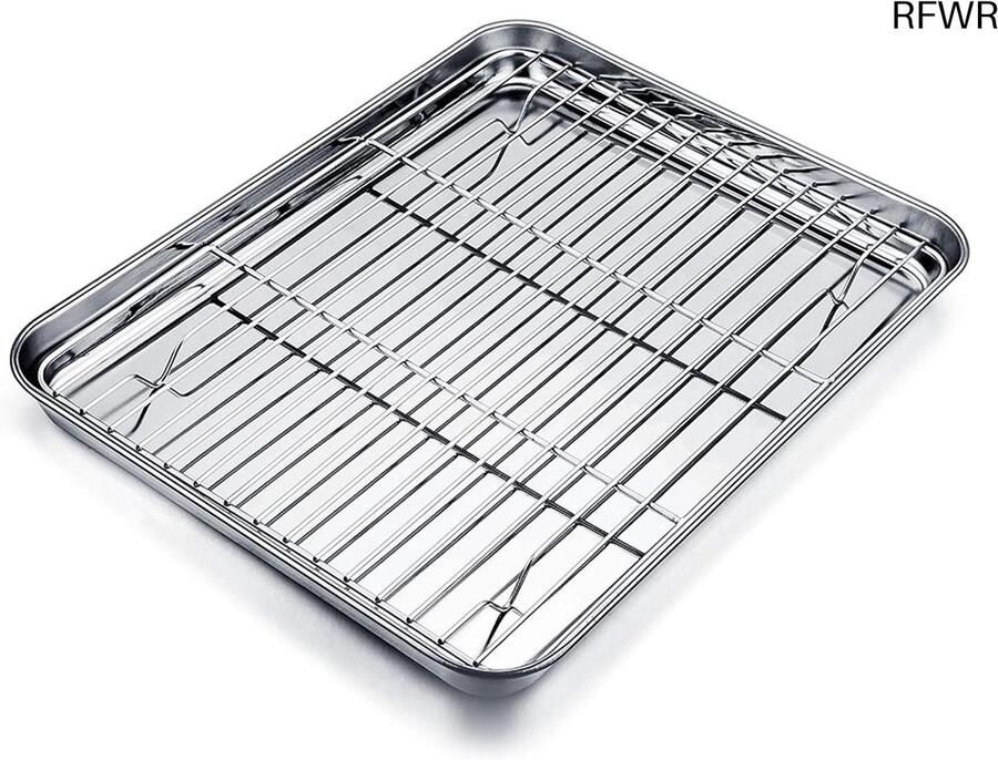 RFWR Bakplaat met Koelrooster voor Mini Oven Roestvrij Staal Duurzaam en Gezond Ideaal voor Taart en Gebak