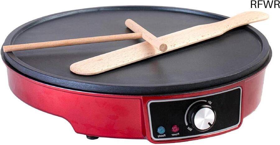 RFWR Crêpes Maker 30 cm 1000 Watt met Verstelbare Temperatuur Antiaanbaklaag Inklusief Deegverdeler en Spatel