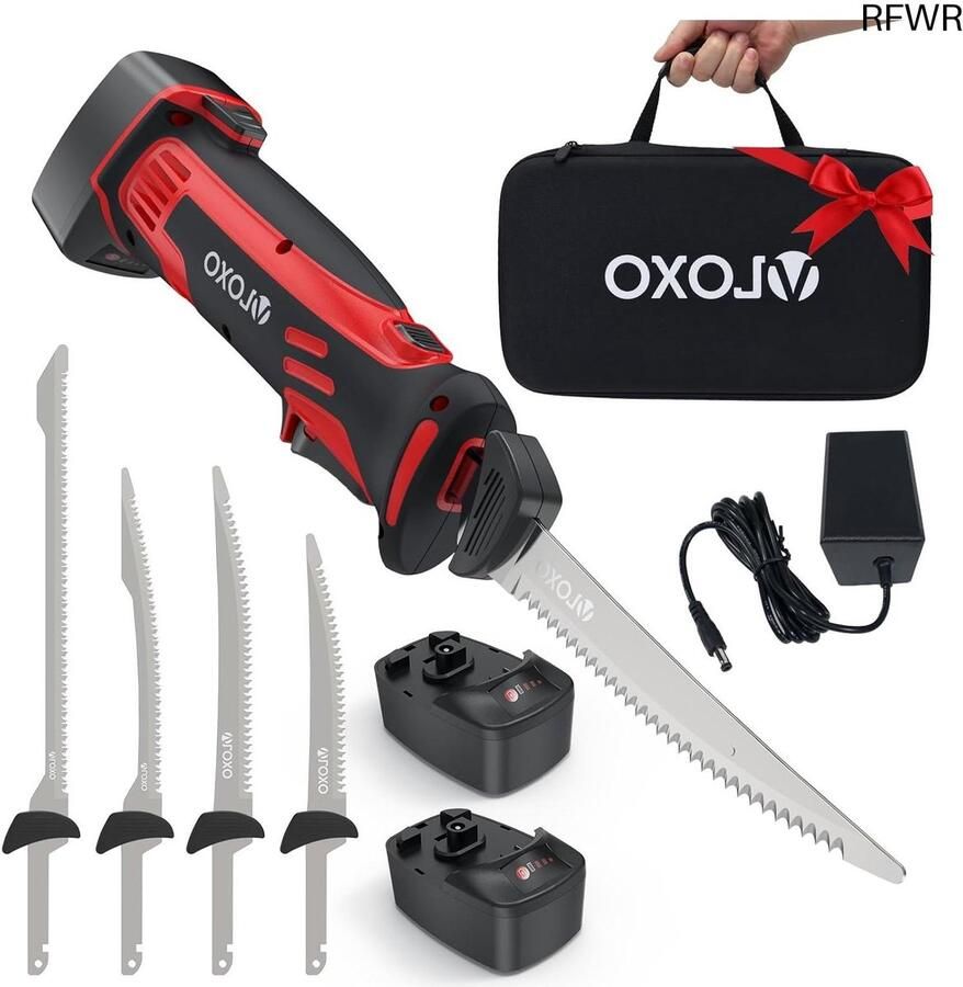 RFWR Draadloos Elektrisch Keukenmes met 4 Roestvrijstalen Messen en Veiligheidsvergrendeling