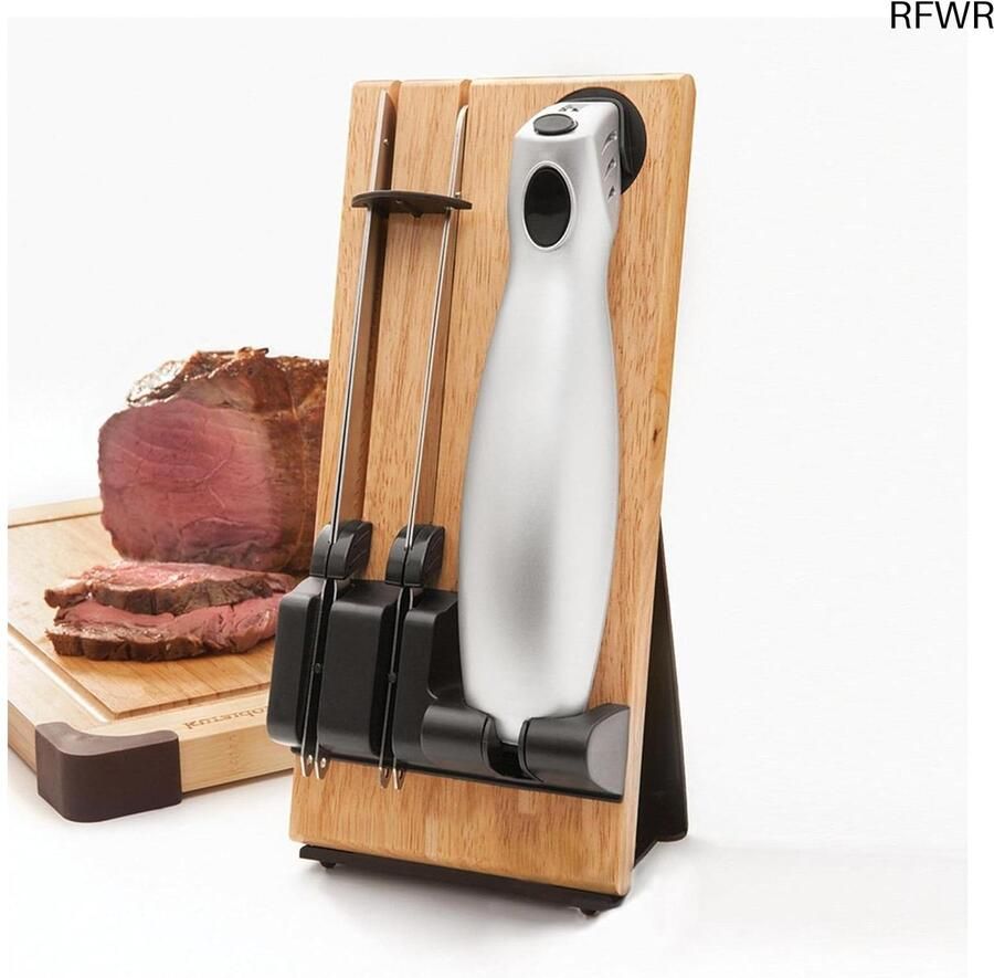 RFWR Draadloos Elektrisch Keukenmes met Oplader en Standaard Ideaal voor Brood Vlees Fruit en Groenten