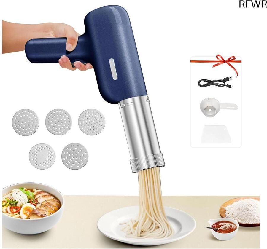 RFWR Draadloze elektrische pastamachine met 7 opzetstukken voor spaghetti en fettuccine