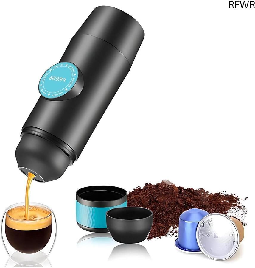 RFWR Draagbare Elektrische Espresso Koffiemachine met Dubbele Serve en 2-in-1 Koffiepoeder Capsule Bak