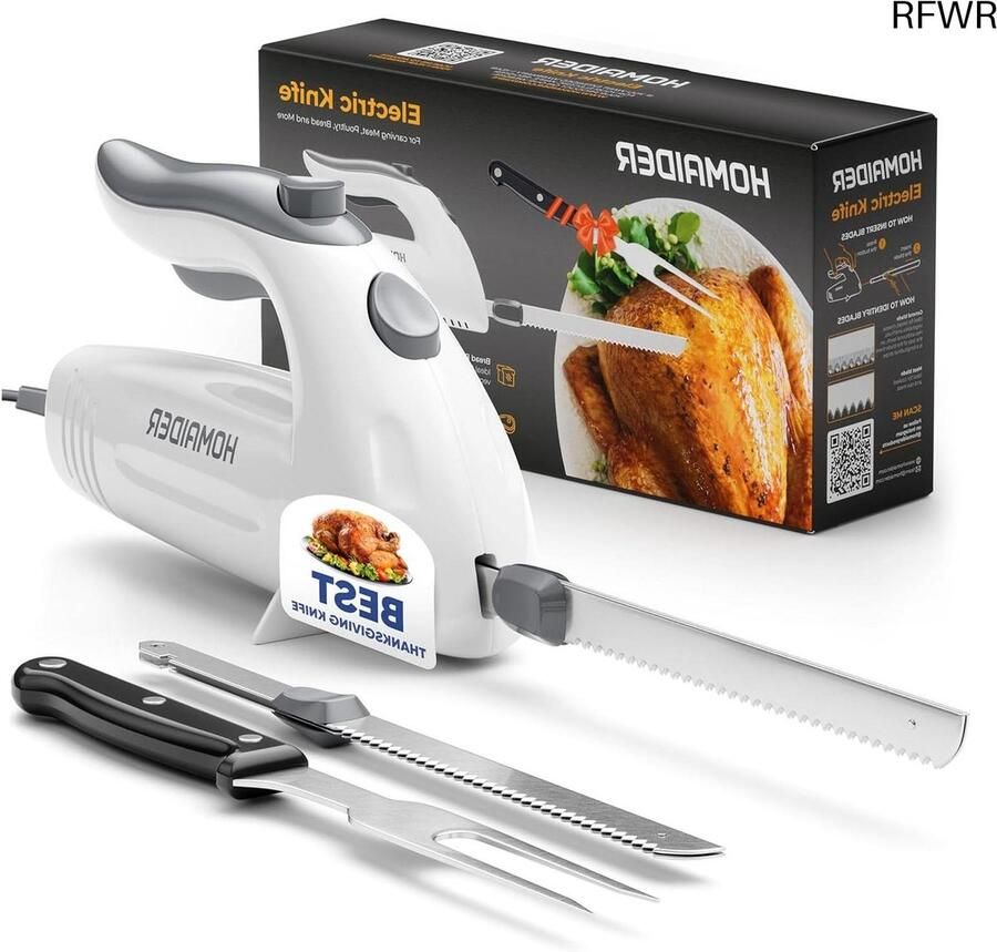 RFWR Elektrisch Snijmes voor Vlees Brood en Groenten met Serveervork