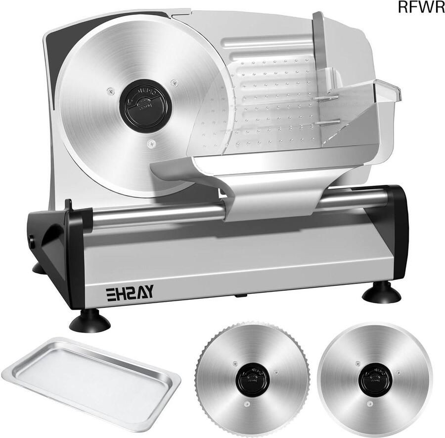 RFWR Elektrische allessnijder met stille DC-motor 200 W dubbele roestvrijstalen messen instelbare snijdikte voor vlees kaas brood en groenten