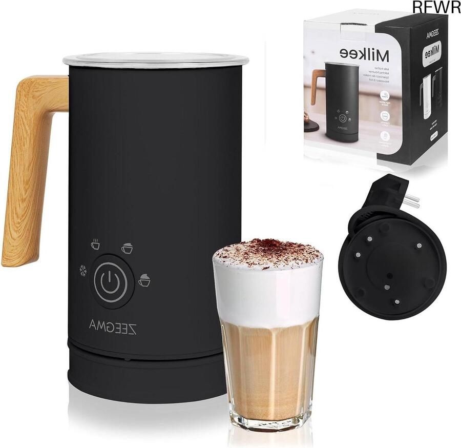RFWR Elektrische Melkopschuimer en Verwarmer 500W 4 Instelbare Modi Non-stick Coating 650ml Capaciteit Stijlvol Design met Houten Accenten