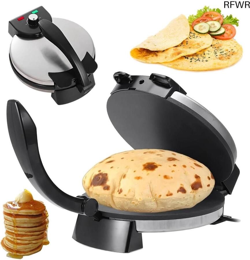 RFWR Elektrische Roti Maker 1800W Verstelbare Temperatuur & Anti-aanbak Platen voor Pannenkoeken en Tortilla's