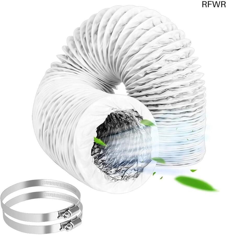 RFWR Flexibele Afvoerslang 100 mm PVC Buis voor Airconditioning Afzuigkap en Wasdroger Inclusief Slangklemmen Duurzaam en Temperatuurbestendig