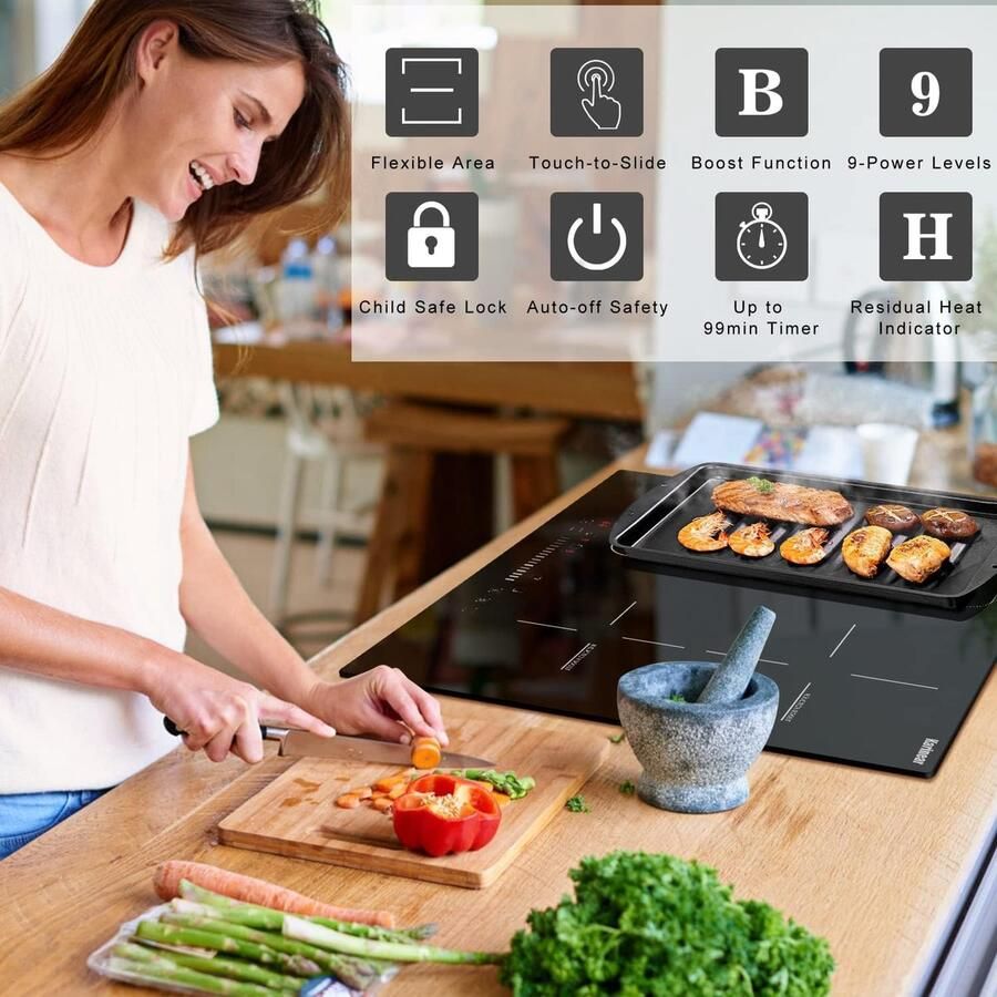 RFWR Inductiekookplaat 4 Platen 60 cm met Boostfunctie en Flexibele Zones