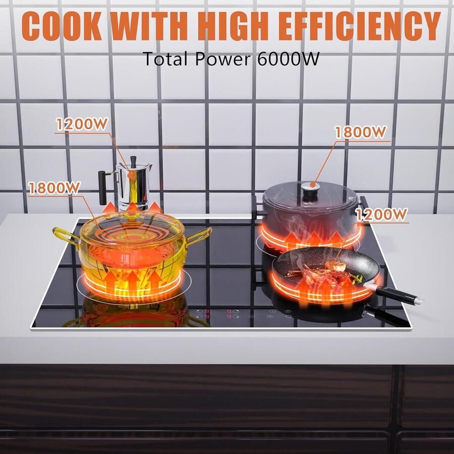 RFWR Keramische Kookplaat 60 cm met 4 Branders en Touch-Bediening