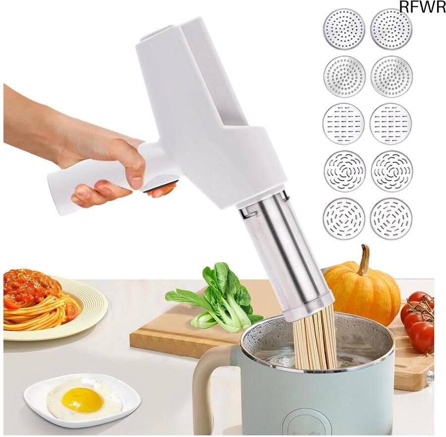 RFWR Krachtige Handheld Elektrische Pastamachine met 10 Vervangbare Vormen voor Thuisgebruik