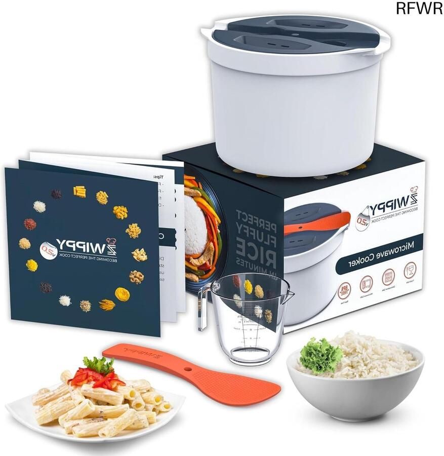 RFWR Magnetron Rijstkoker en Pasta Koker met Zeef Kook tot 8 Kopjes Vaatwasmachinebestendig Mess-Free Design