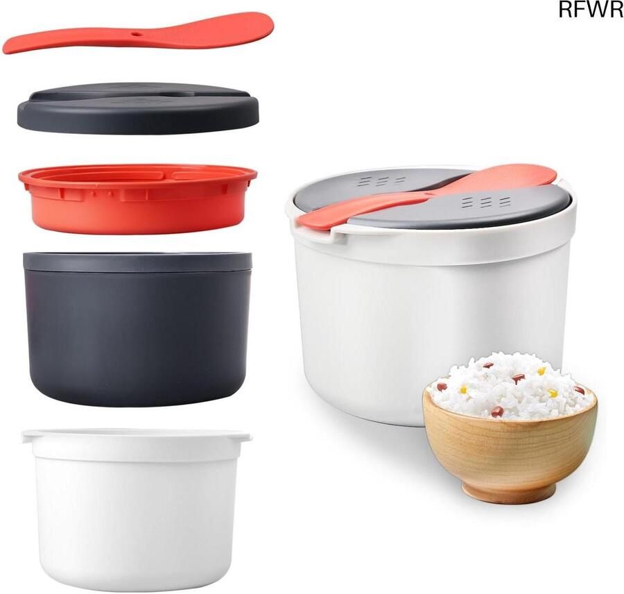 RFWR Magnetron Rijstkoker en Stoompan voor Groenten – Mini Koker met 2 Liter Capaciteit