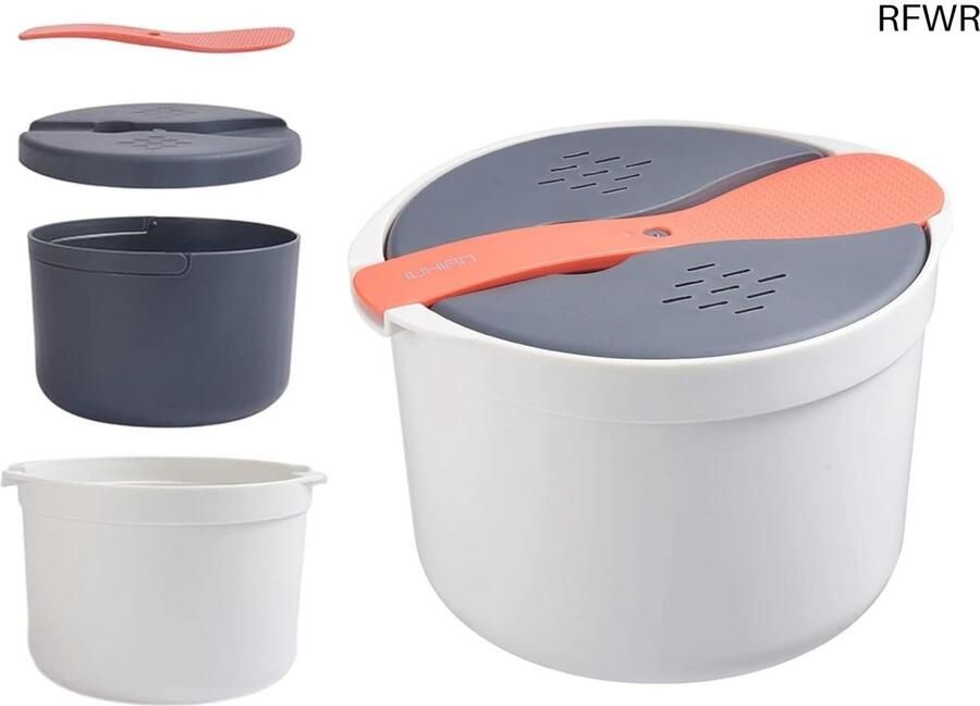 RFWR Magnetronrijstkoker 2 liter Stoompan voor Rijst Koken in de Magnetron Geschikt voor Gezinnen